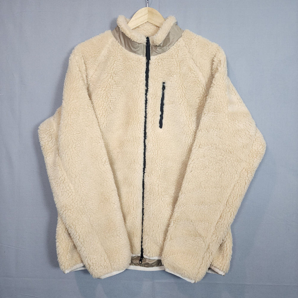 Everlane ReNew Sherpa Full Zip‎ Jacket Mock Neck Beige Pockets Men's Sz L NWOT